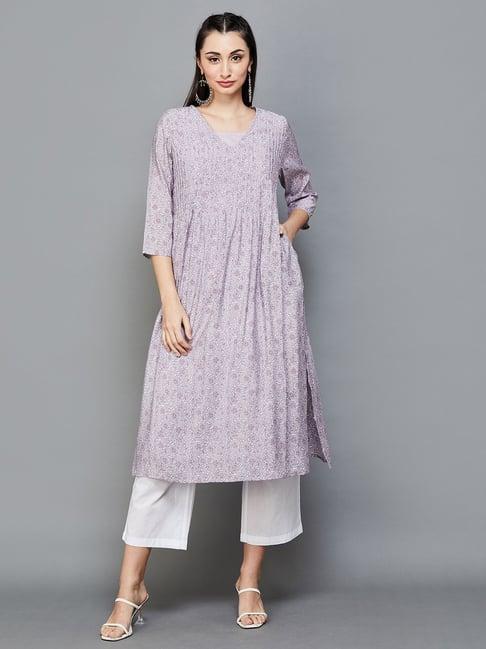 melange by lifestyle lavender floral print kurta