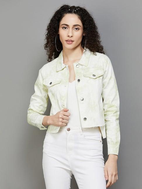 ginger by lifestyle lime green & white cotton cropped jacket