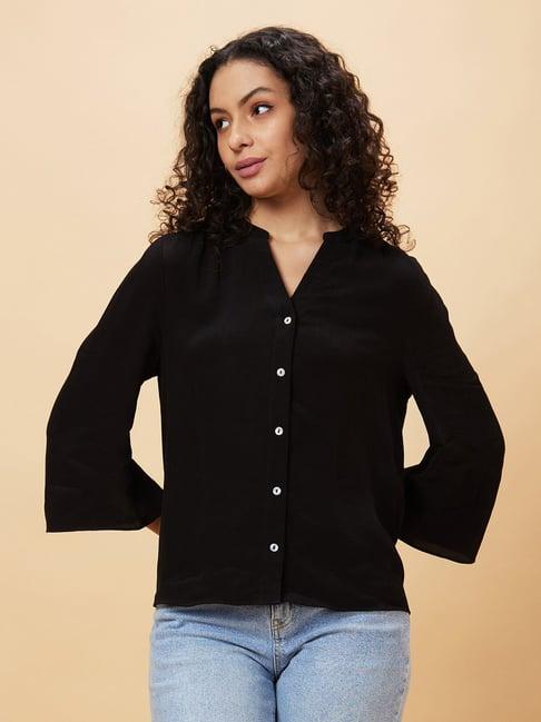 globus black viscose regular fit shirt