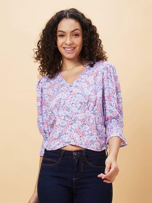 globus lavender floral print crop top