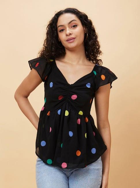 globus black polka dot top