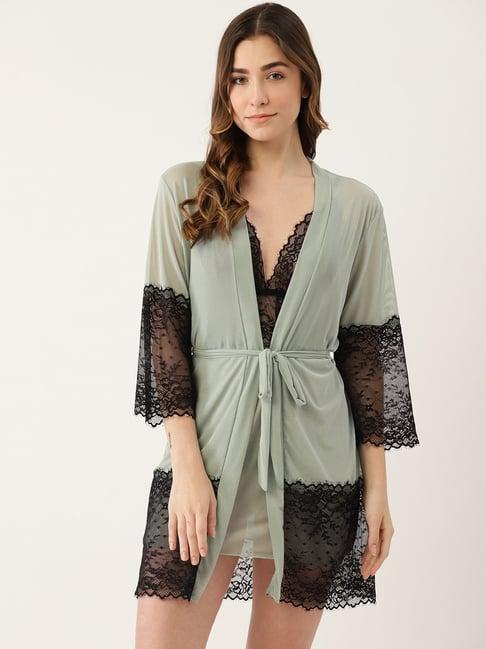 ms.lingies green lace work babydoll with robe