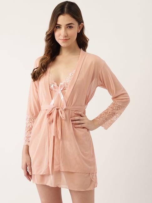 ms.lingies peach lace work babydoll with robe