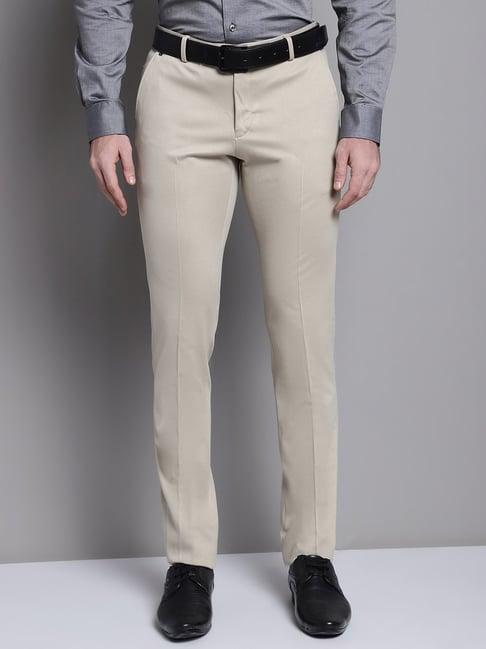 cantabil beige regular fit flat front trousers