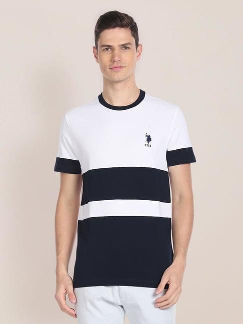 u.s. polo assn. white & black cotton slim fit colour block t-shirt