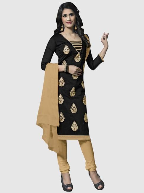 apnisha black & beige embroidered unstitched dress material