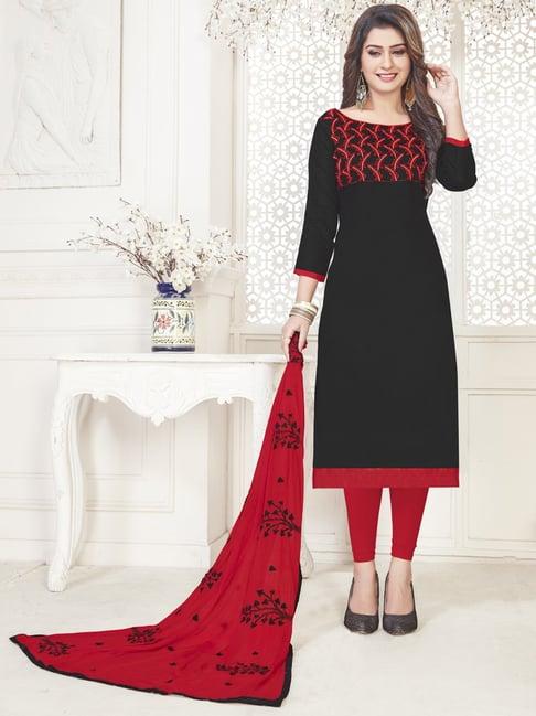 apnisha black & red embroidered unstitched dress material