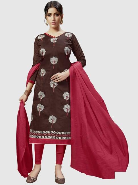 apnisha brown & peach embroidered unstitched dress material