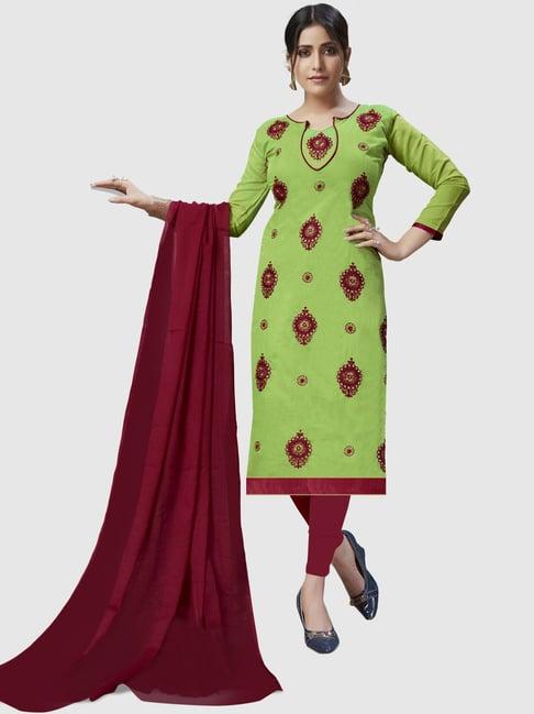 apnisha green & maroon embroidered unstitched dress material