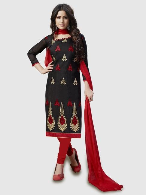 apnisha black & red embroidered unstitched dress material