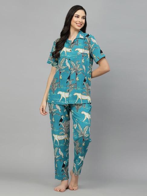 stylum teal printed shirt with pyjamas