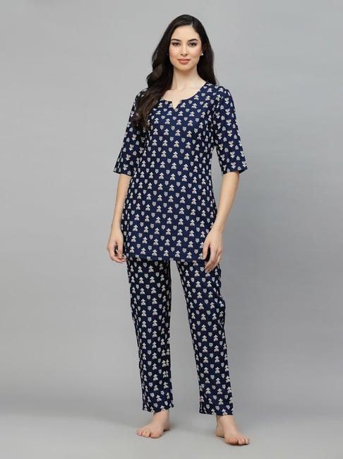 stylum navy printed tunic with pyjamas