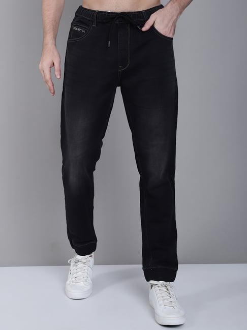 cantabil black regular fit lightly washed jogger jeans