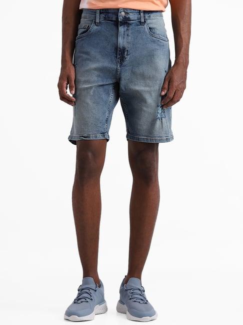 nuon by westside light blue distressed relaxed fit snack shorts