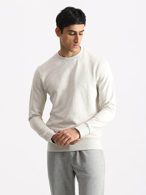 wes casuals by westside solid off-white relaxed fit sweatshirt