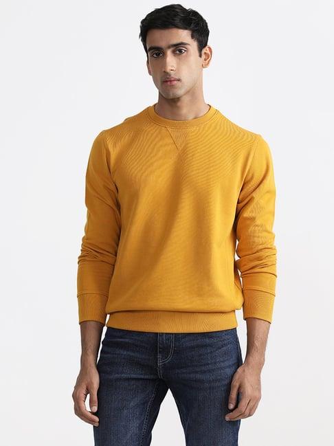 wes casuals by westside solid mustard-colored relaxed fit sweatshirt