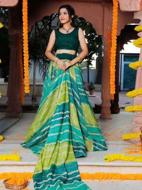 indi inside green printed unstitched lehenga choli set with dupatta