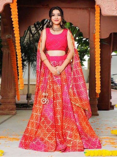 indi inside pink printed unstitched lehenga choli set with dupatta