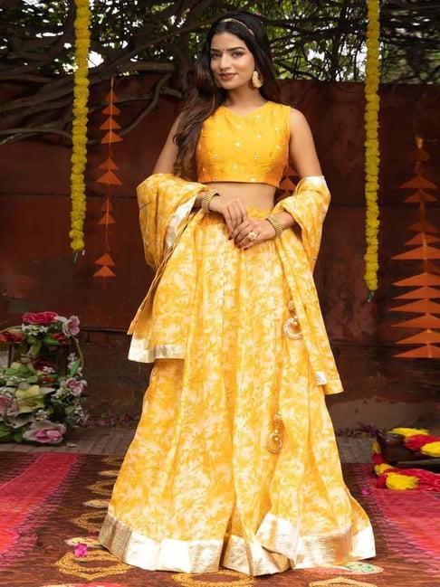 indi inside mustard printed unstitched lehenga choli set with dupatta