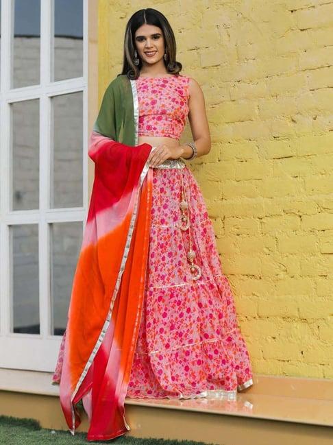 indi inside pink printed unstitched lehenga choli set with dupatta