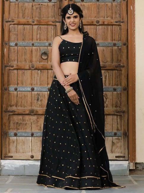 indi inside black woven unstitched lehenga choli set with dupatta