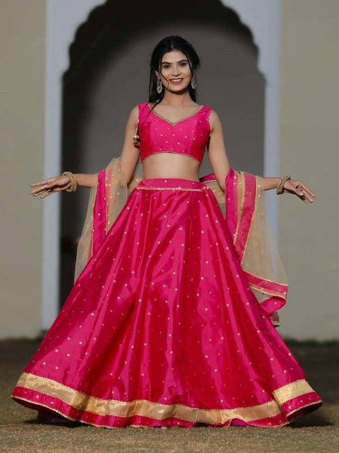 indi inside pink woven unstitched lehenga choli set with dupatta