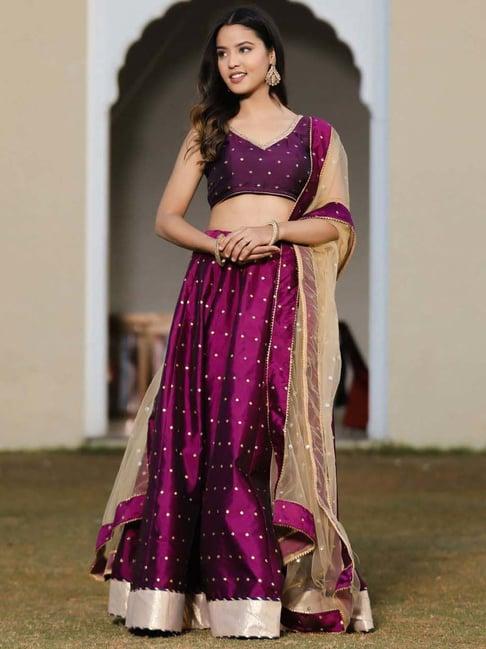 indi inside purple woven unstitched lehenga choli set with dupatta