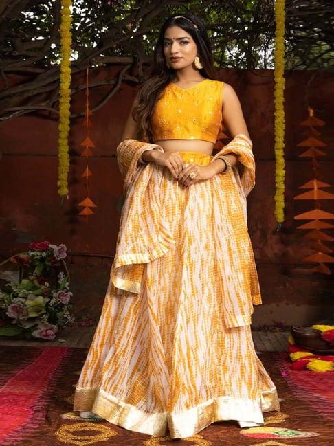 indi inside mustard printed unstitched lehenga choli set with dupatta