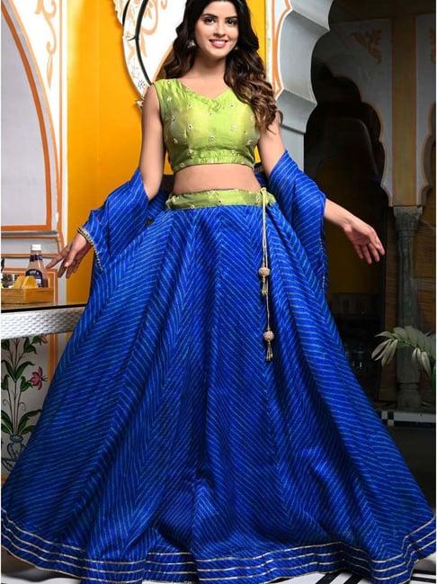 indi inside blue printed unstitched lehenga choli set with dupatta