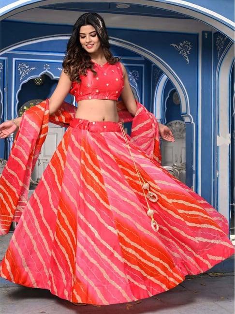 indi inside pink printed unstitched lehenga choli set with dupatta