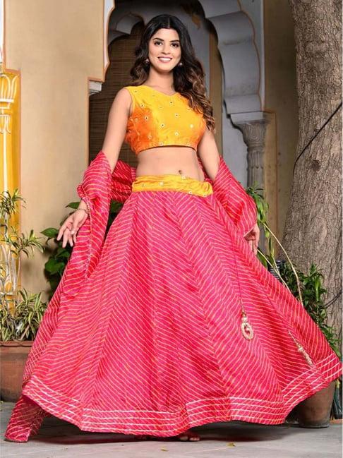 indi inside pink printed unstitched lehenga choli set with dupatta