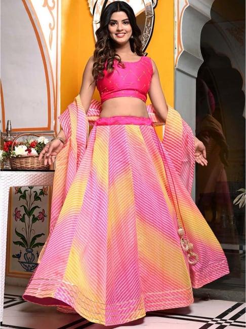 indi inside pink printed unstitched lehenga choli set with dupatta