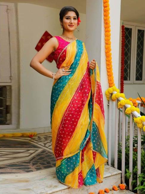 indi inside multi printed saree with unstitched blouse