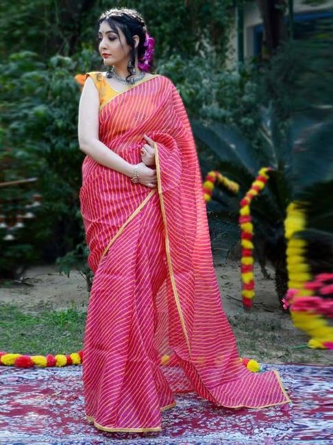 indi inside pink printed saree with unstitched blouse