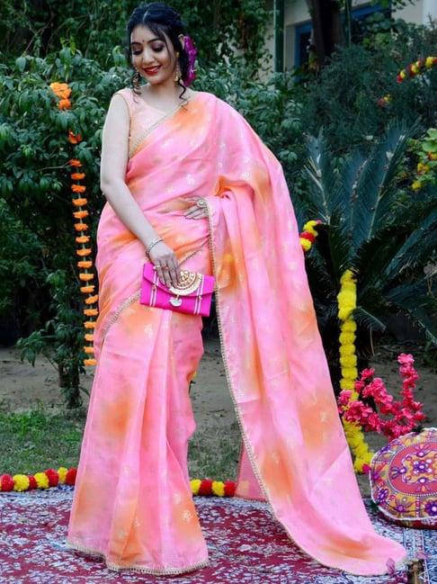 indi inside pink printed saree with unstitched blouse