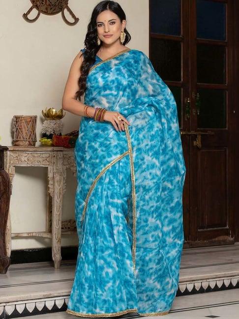 indi inside blue printed saree with unstitched blouse