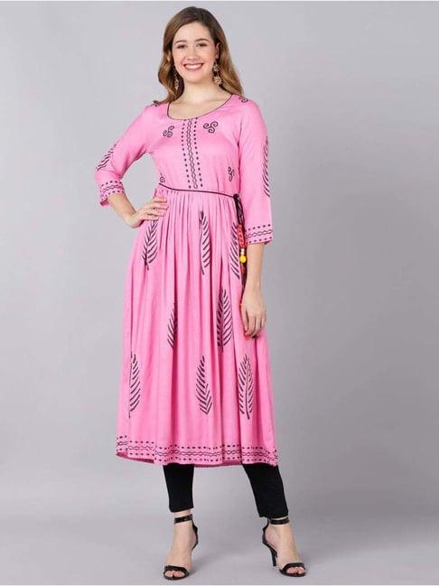 indi inside pink cotton printed anarkali kurta