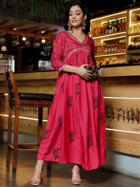 indi inside pink cotton printed a line kurta