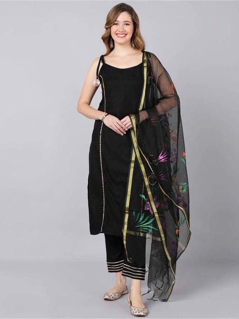 indi inside black kurta pant set with dupatta