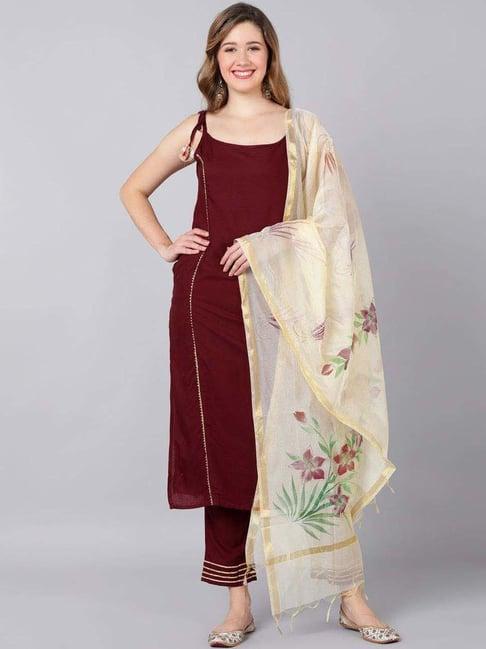 indi inside maroon kurta pant set with dupatta