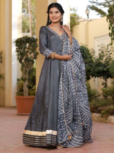 indi inside grey embellished kurta pant set with dupatta