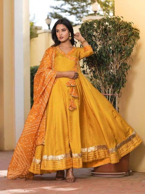 indi inside mustard embellished kurta pant set with dupatta