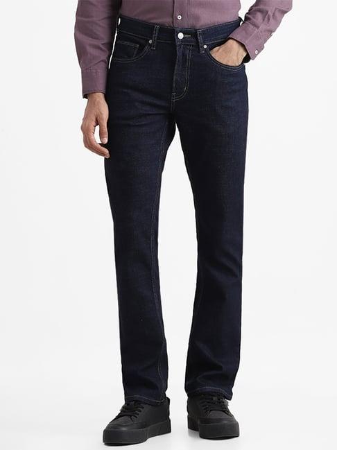 ascot by westside solid blue denim slim fit jeans