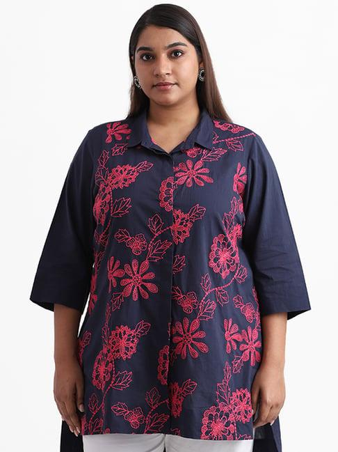 diza by westside royal blue floral embroidered high-low kurta