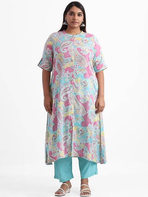 diza by westside aqua blue paisley printed kurta