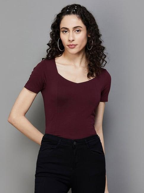 ginger by lifestyle wine cotton regular fit top