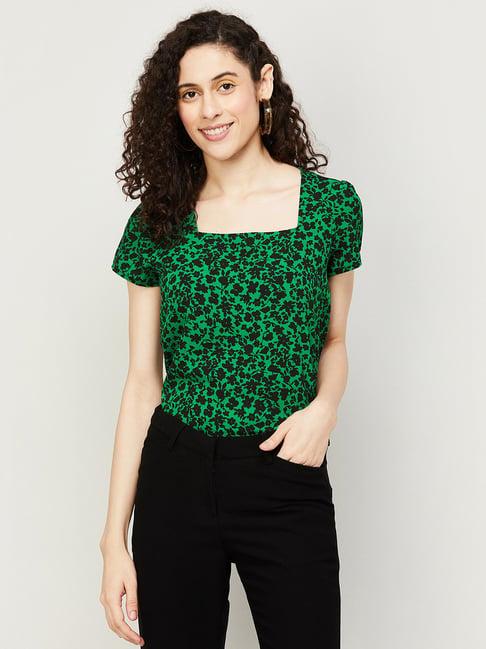 fame forever by lifestyle green floral print top