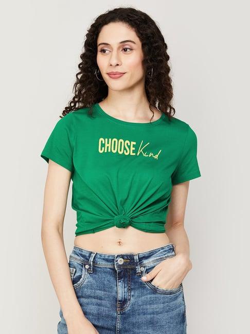 fame forever by lifestyle green cotton graphic print crop top