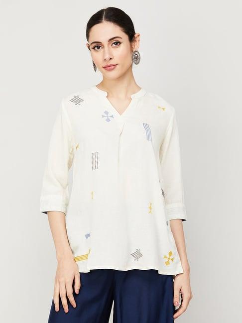 color me by melange off white printed top