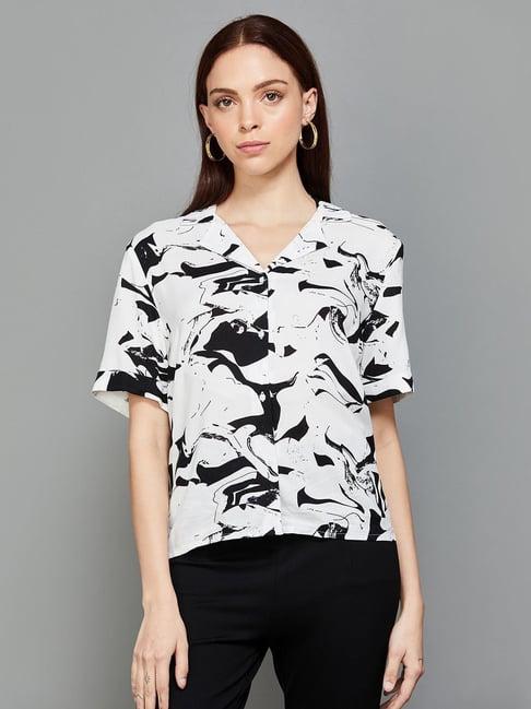 ginger by lifestyle white & black printed shirt